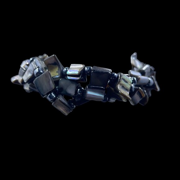 Natural Shell Beaded Bracelet Boho Coastal Iridescent Mother Of Pearl Jewelry - Picture 6 of 9